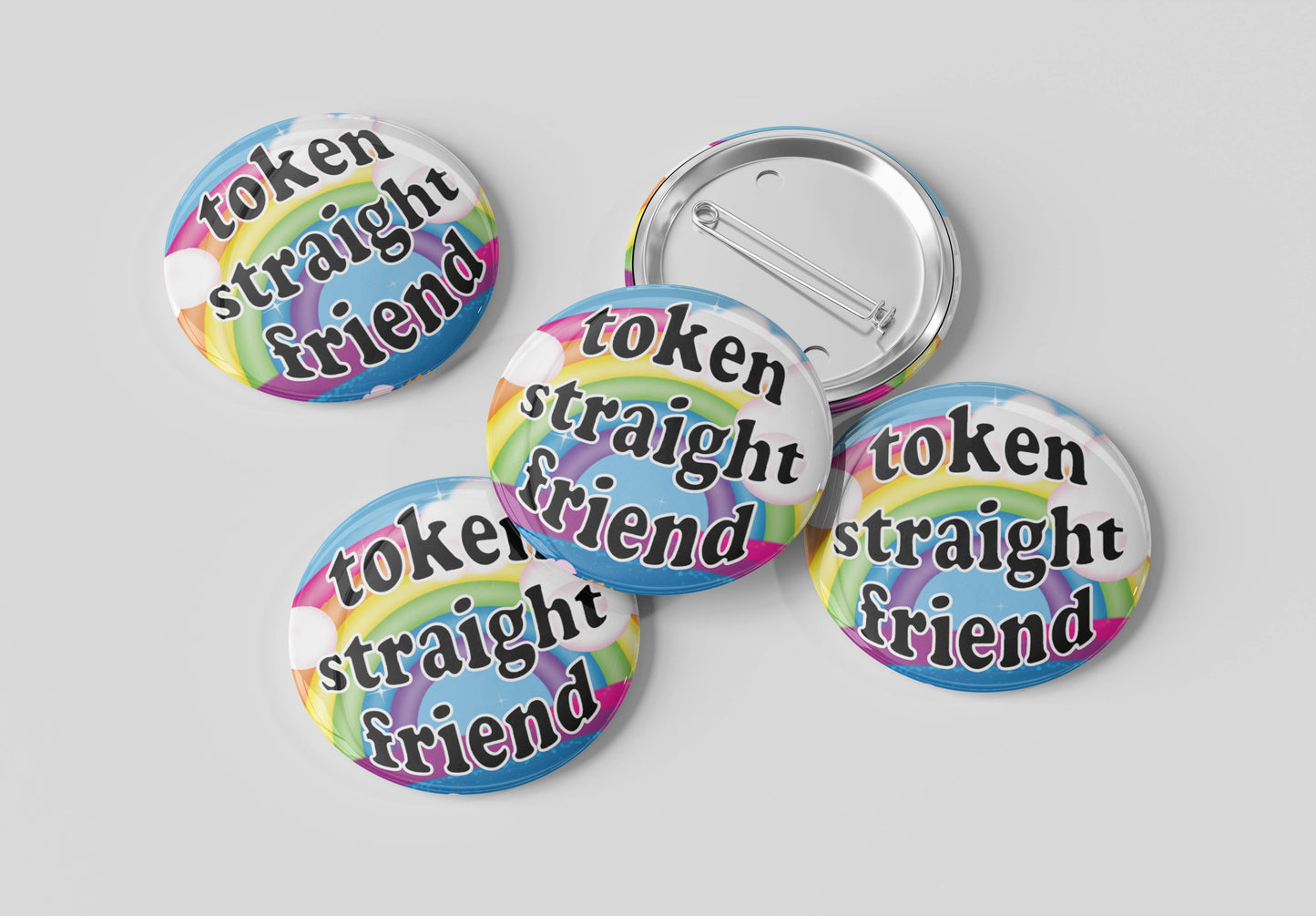 Token Straight Friend Ally Holographic Pinback Button, 2.5": 1.5"