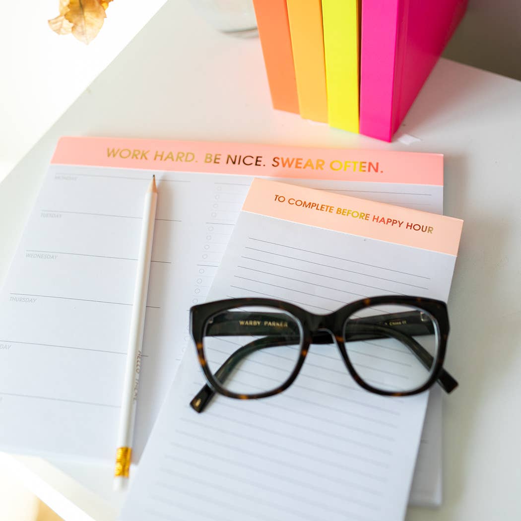 To Complete Before Happy Hour - Lined Notepad - Sunset Pink - 65 perforated pages - 5x8