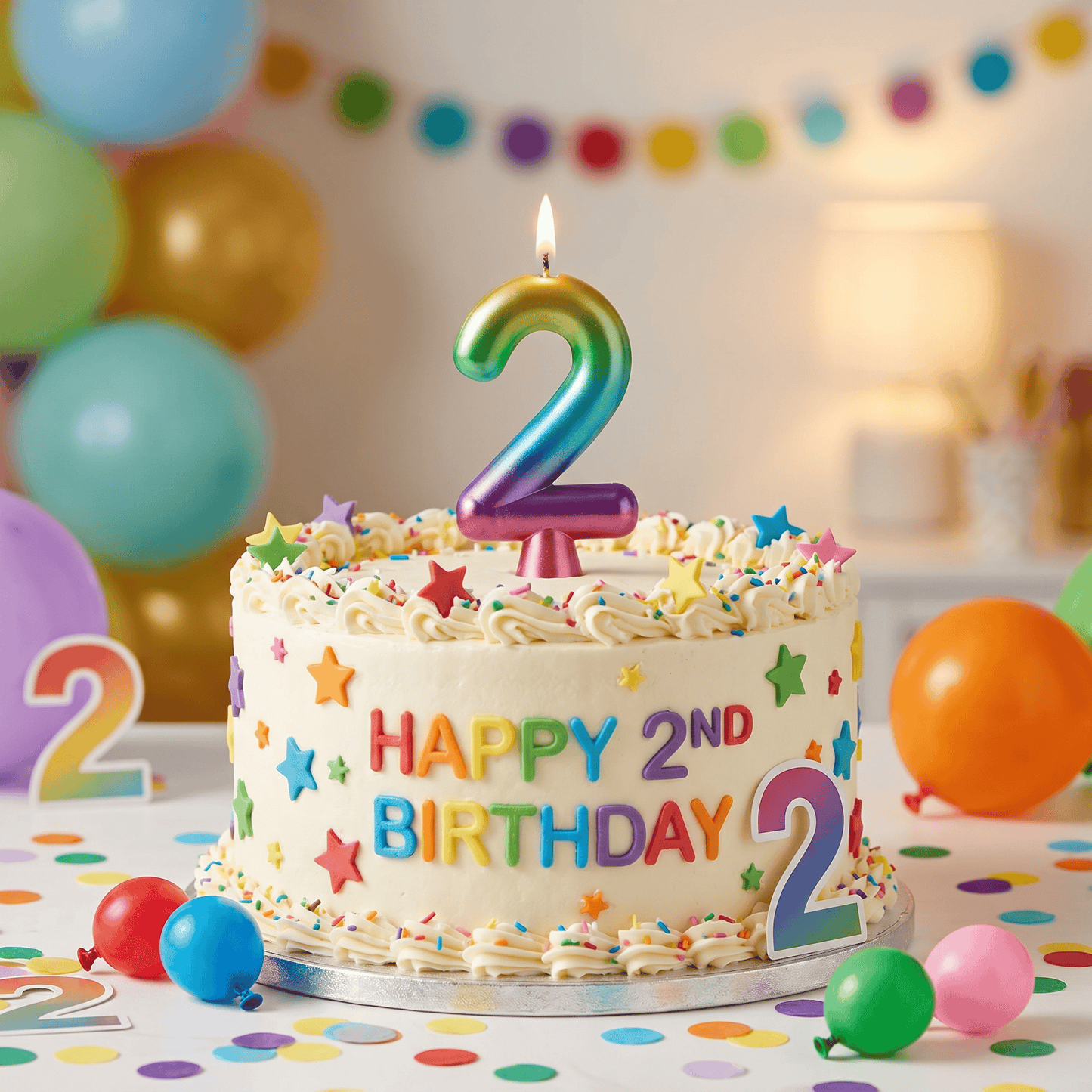 Bulk Rainbow Metallic 2 Birthday Candle (12 per Case)