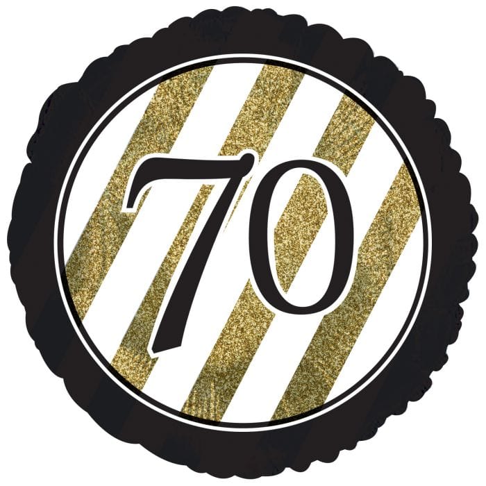 18" 70th B'day Glitter Black & Gold Balloon