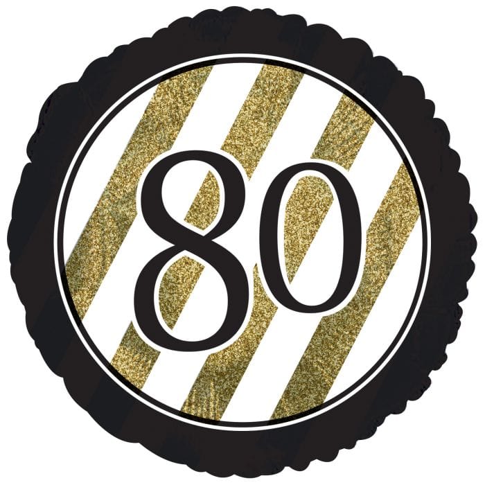 18" 80th B'day Glitter Black & Gold Balloon