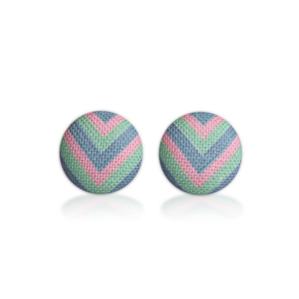 Pastel Fabric Button Earrings: 0.5 inch wide