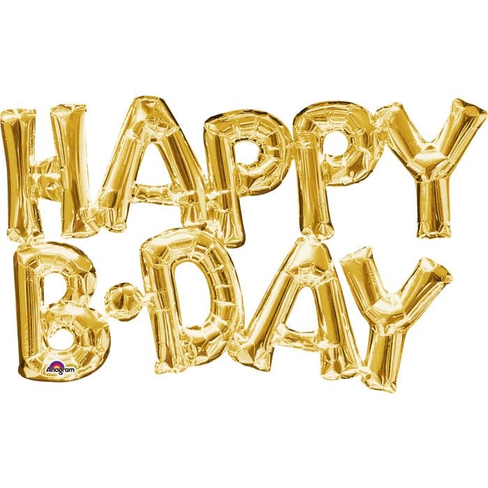 30" Happy B'day in Gold Balloon (Air Only)