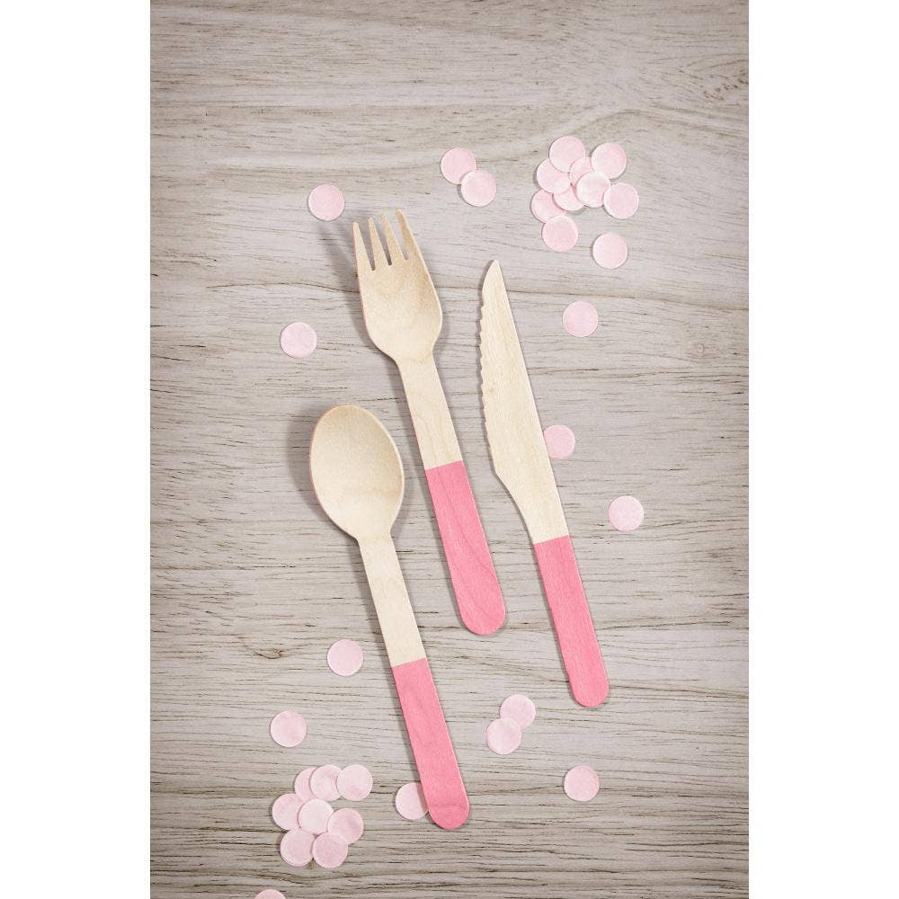 24 pc Classic Pink Wooden Cutlery, Assorted (12 Pkgs/Case)