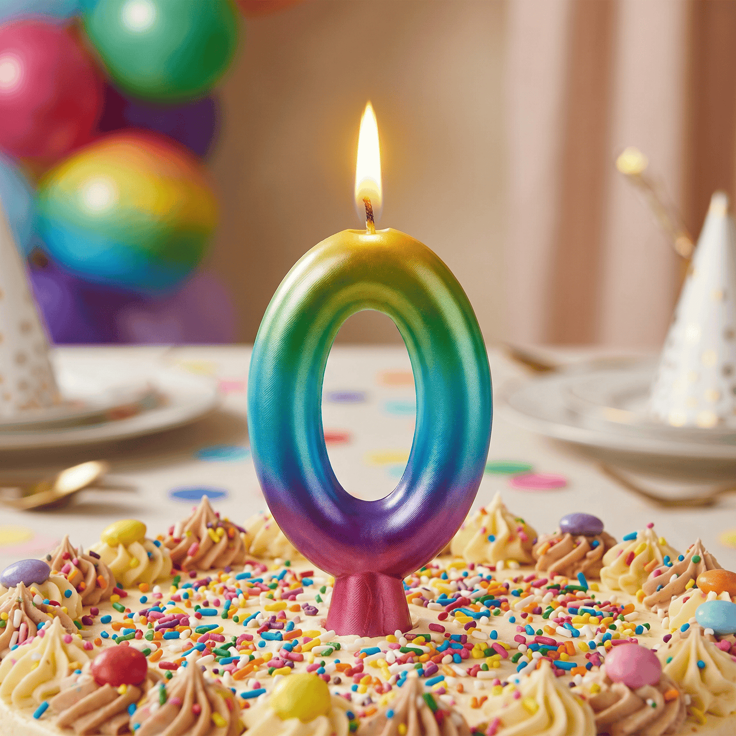 Bulk Rainbow Metallic 0 Birthday Candle (12 per Case)