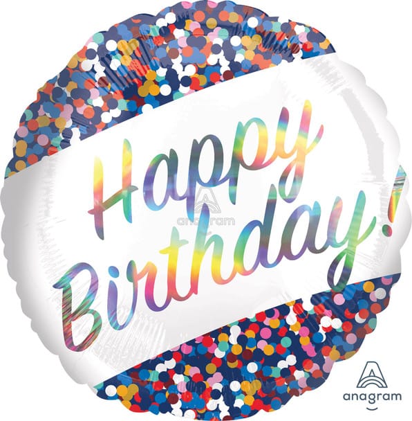 18" Happy Birthday Confetti Holographic Balloon