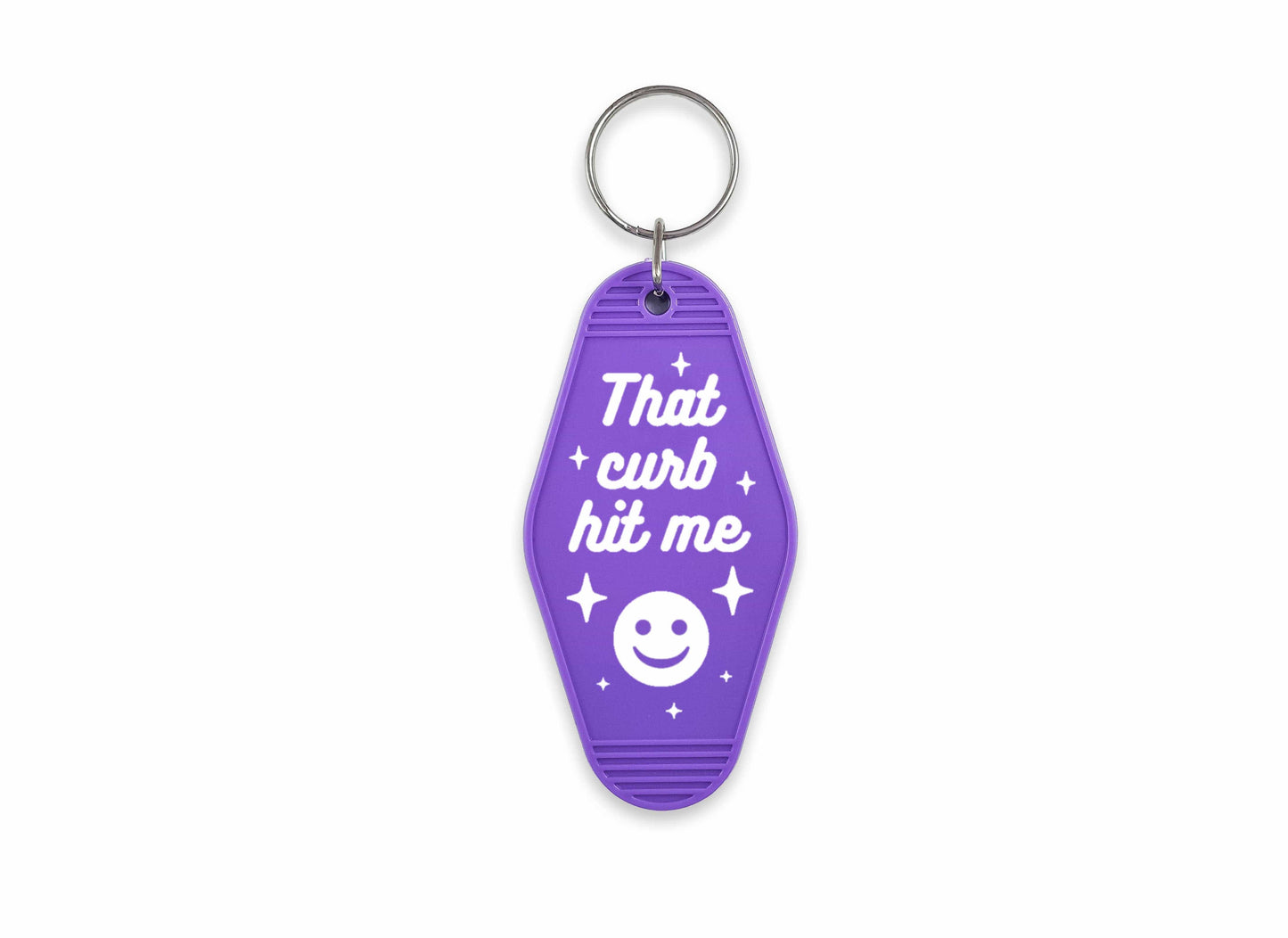 That Curb Hit Me Motel Keychain: Purple