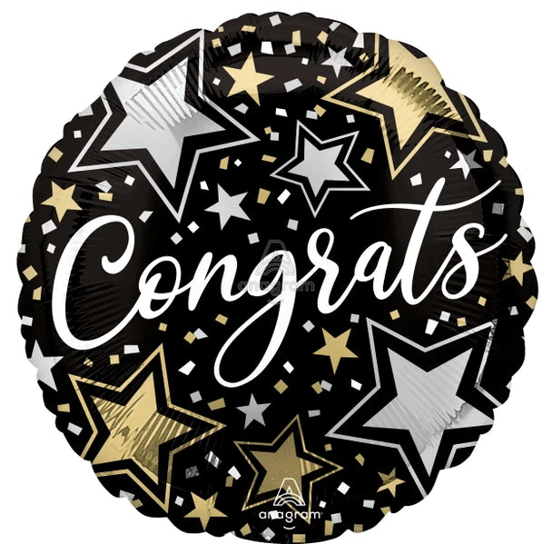 18" Congrats Stars Black Balloon