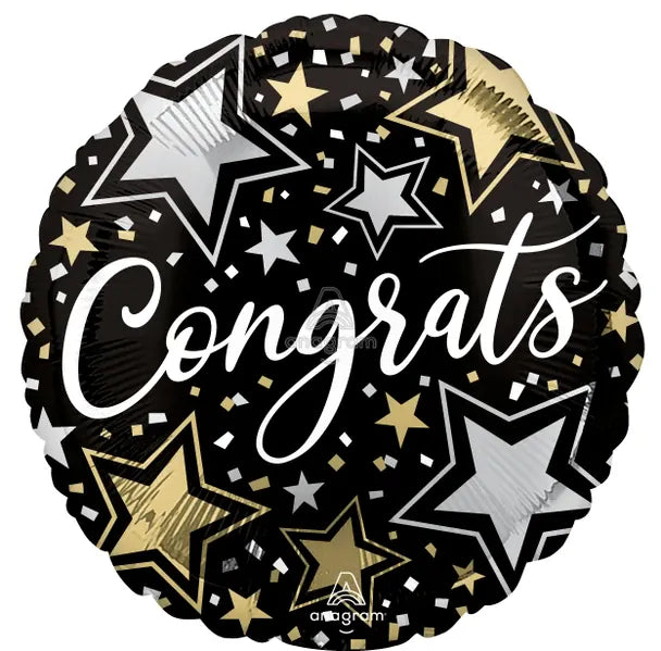 18" Congrats Stars Black Balloon