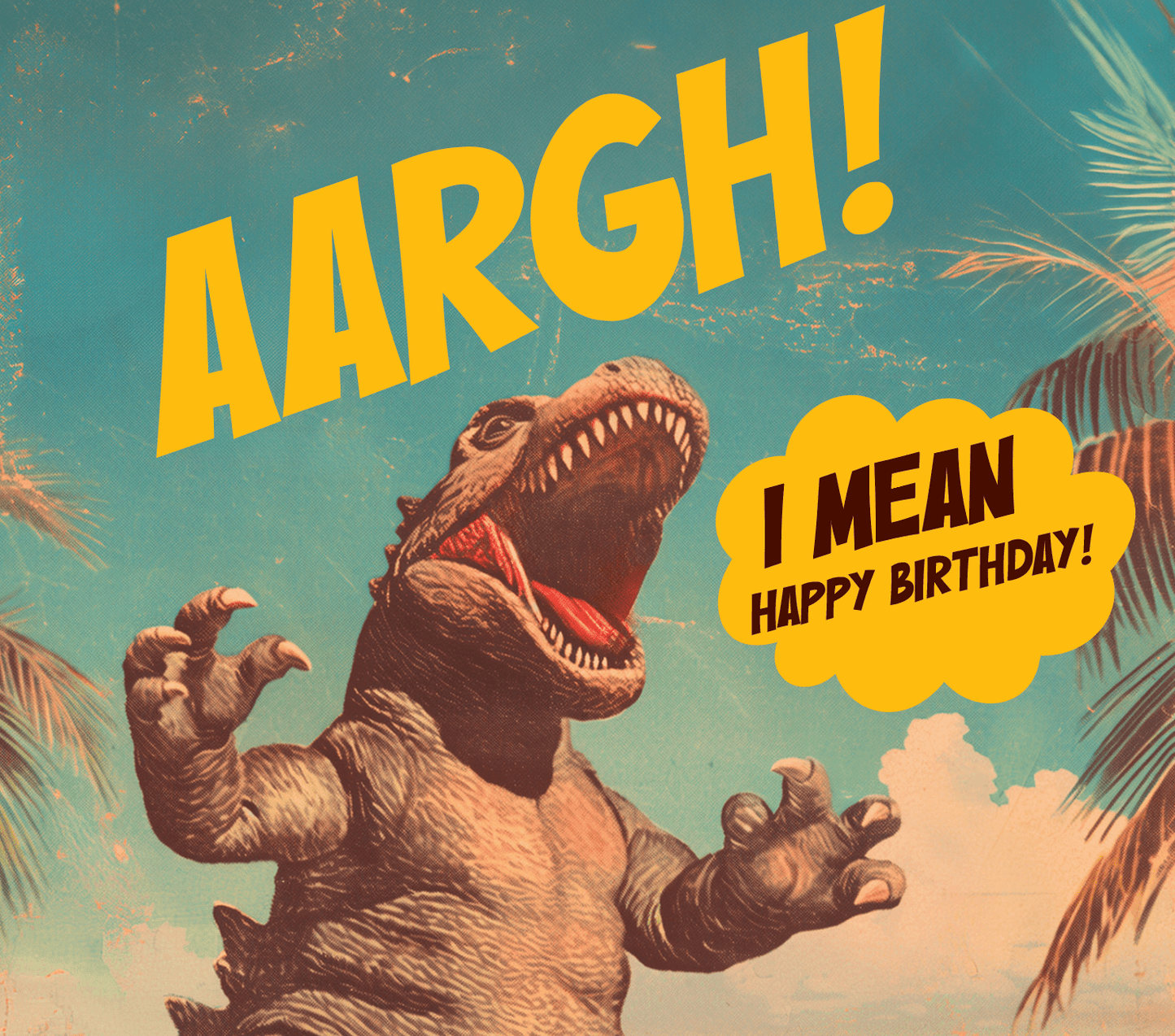 GODZILLA beach party birthday card