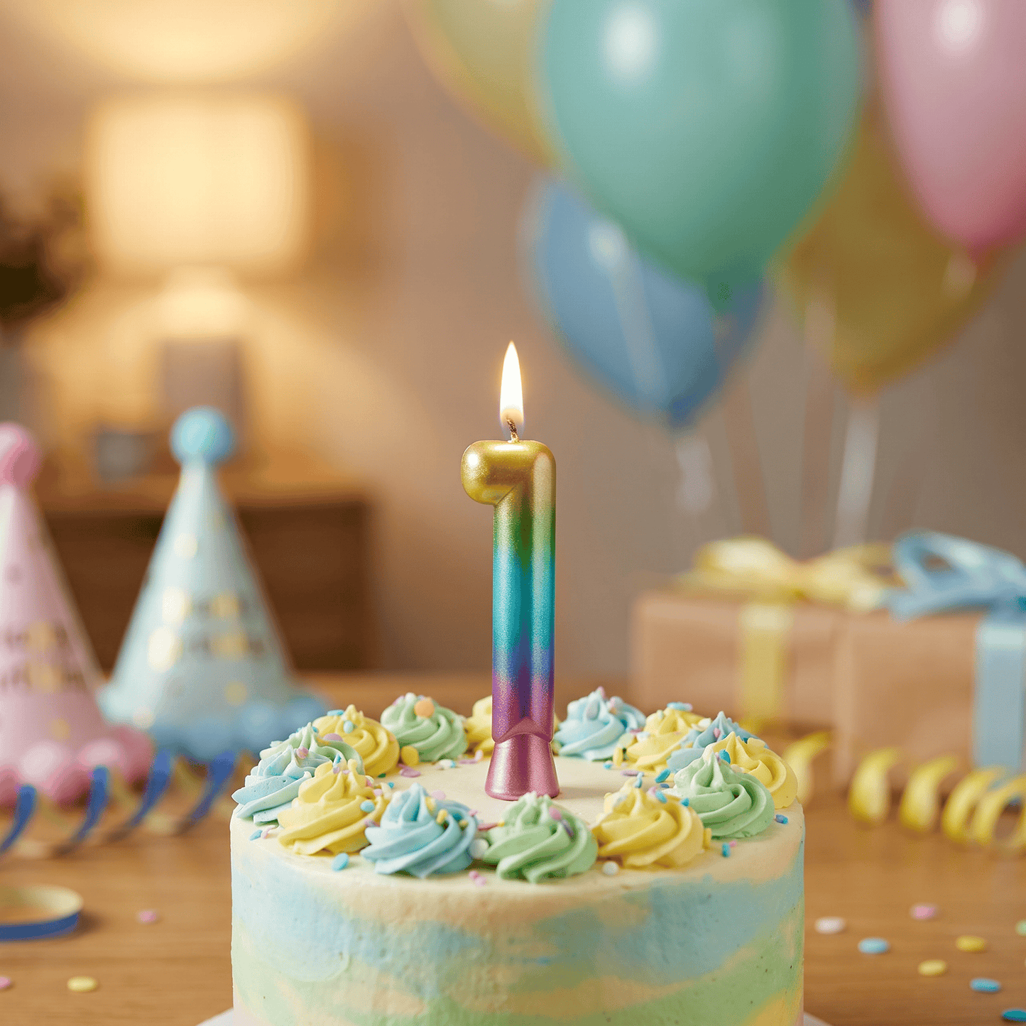 Bulk Rainbow Metallic 1 Birthday Candle (12 per Case)