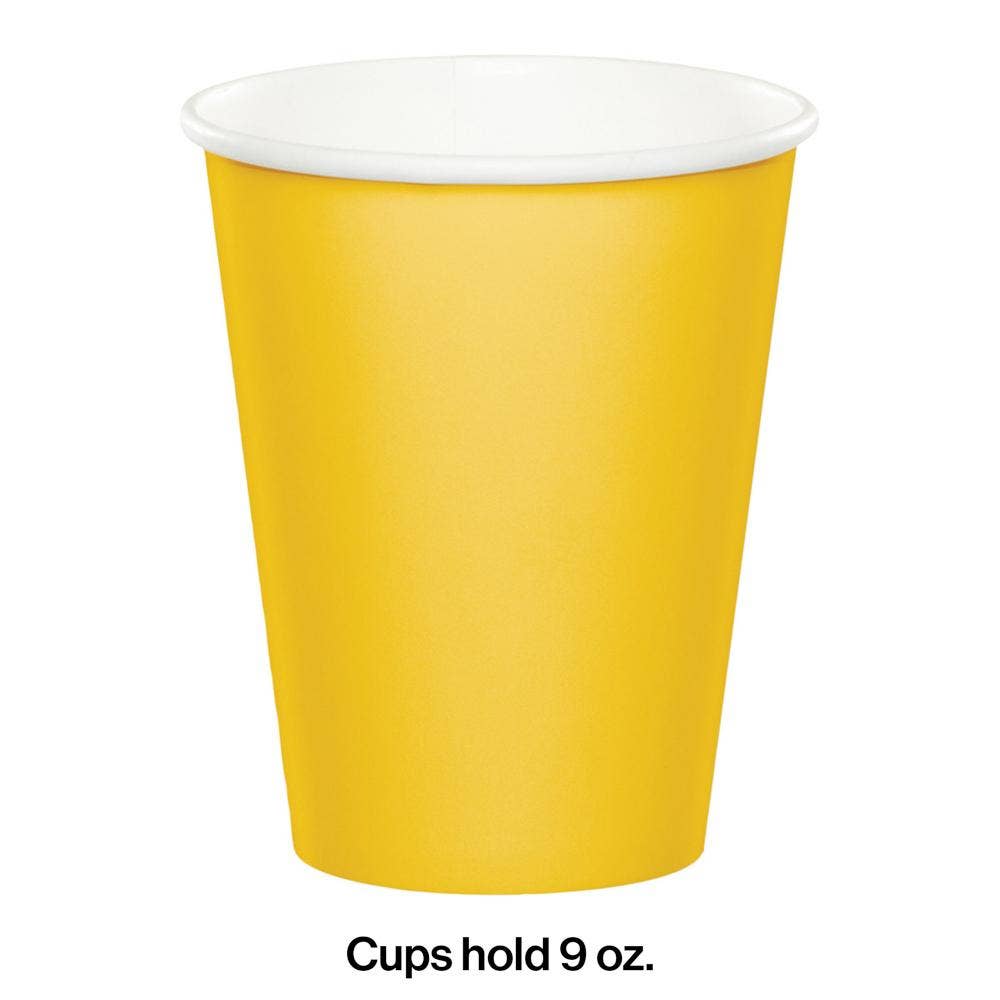 School Bus Yellow Value 9 oz Hot & Cold Paper Cups, 8/Pkg