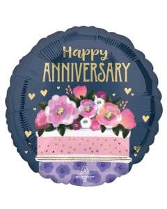 18" Happy Anniversary Cake and Flowers Balloon