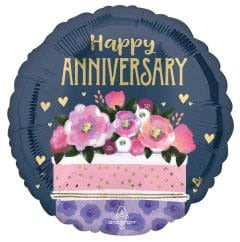 18" Happy Anniversary Cake and Flowers Balloon