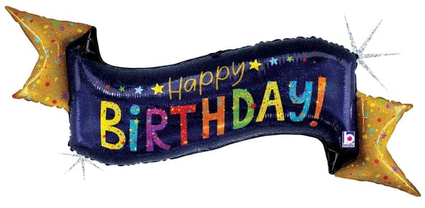 51" Holographic Navy Happy Birthday Banner Balloon