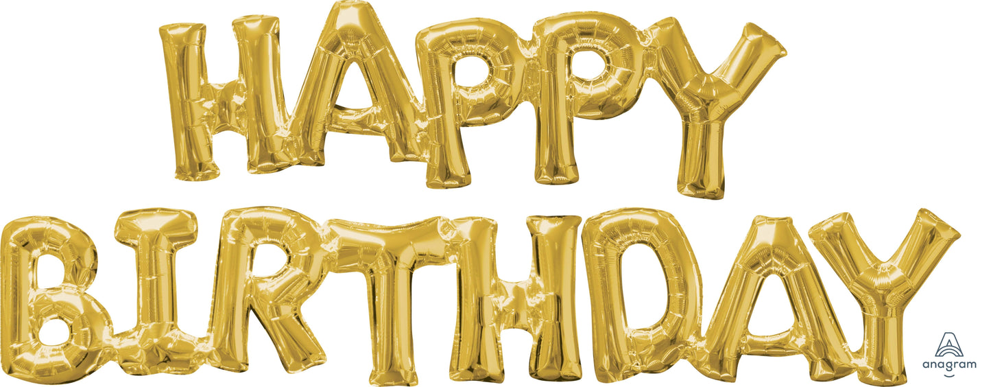 30" Happy Birthday Gold Balloon (Air Only)