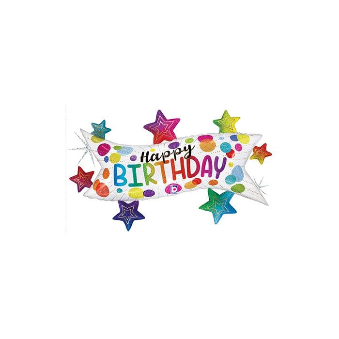 37" Happy Birthday Glitter Stars Banner Balloon