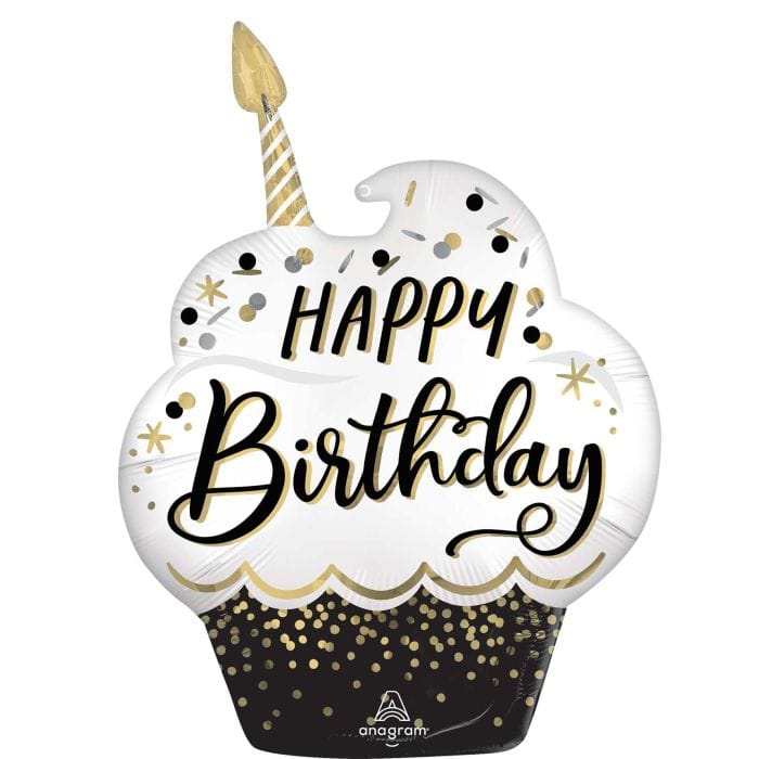 29" Happy Birthday Gold Wishes Cupcake Balloon
