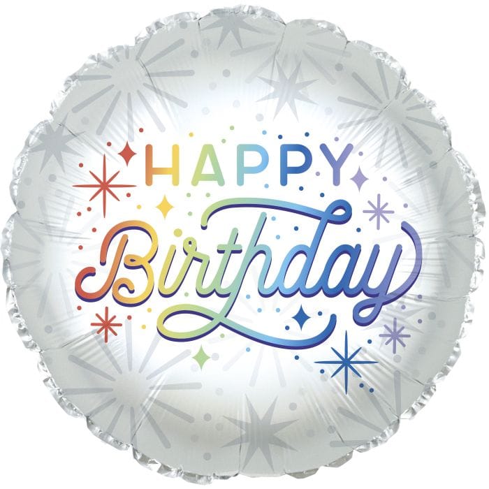 18" Happy Birthday Retro Rainbow Balloon