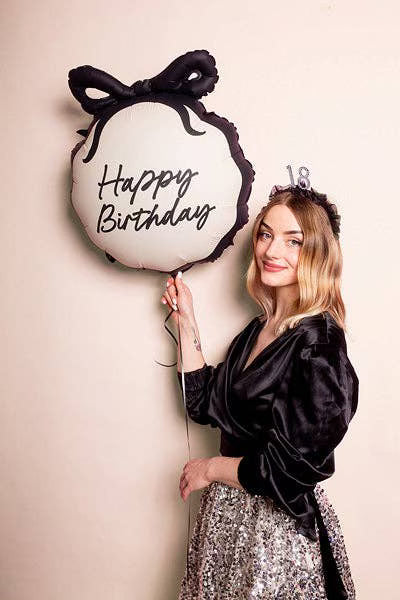 18” Happy Birthday Black Bow Balloon