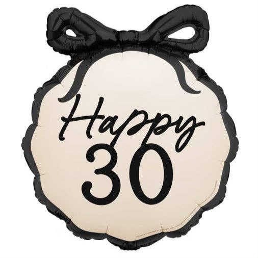 18” Happy 30 Black Bow Balloon