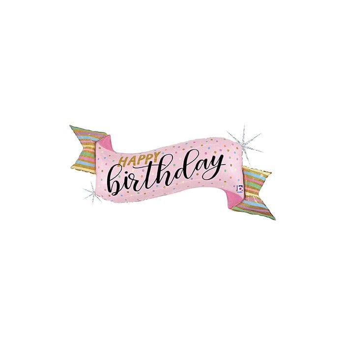 45" Happy Birthday Pastel Holographic Banner Balloon