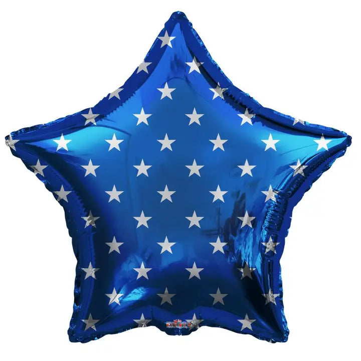 18" White Stars Blue Star Balloon