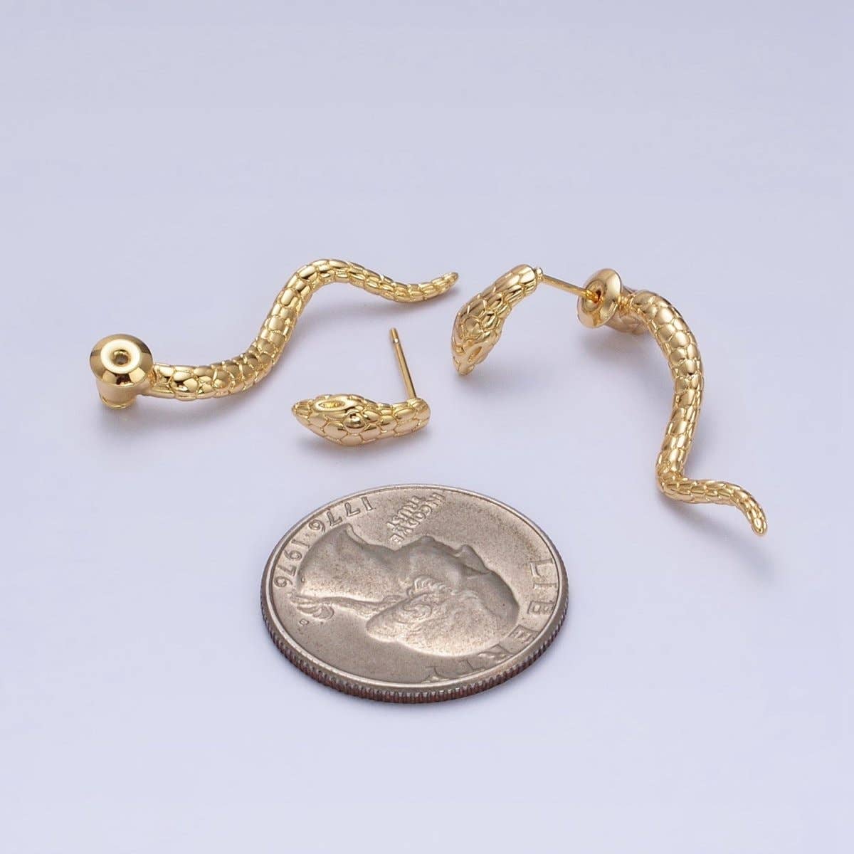 16K Gold Filled Snake Serpent Textured Wavy Drop Stud Earrings in Gold & Silver