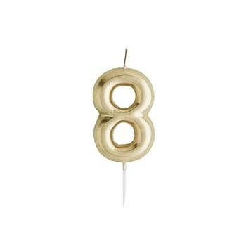 Gold Number '8' Candle