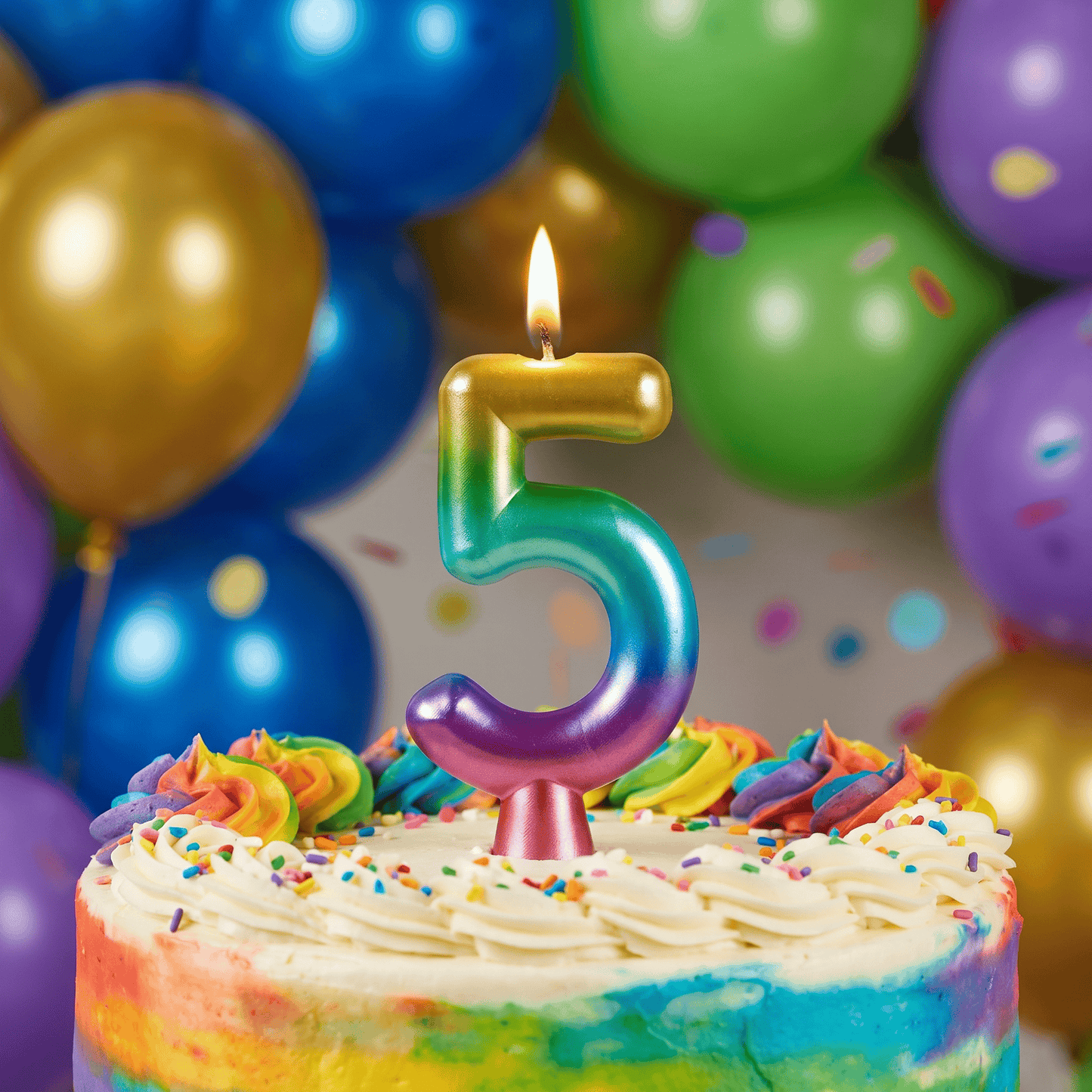 Bulk Rainbow Metallic 5 Birthday Candle (12 per Case)