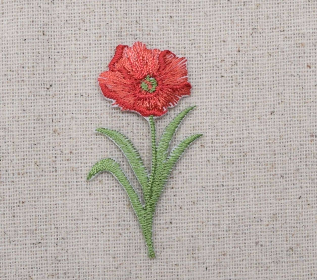 2 inch Single Red Poppy Flower Iron on Patch