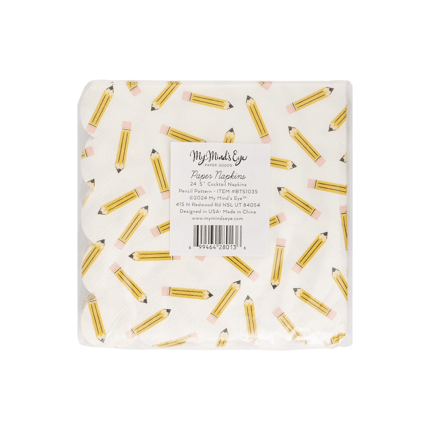 Pencil Pattern Scallop Cocktail Napkin