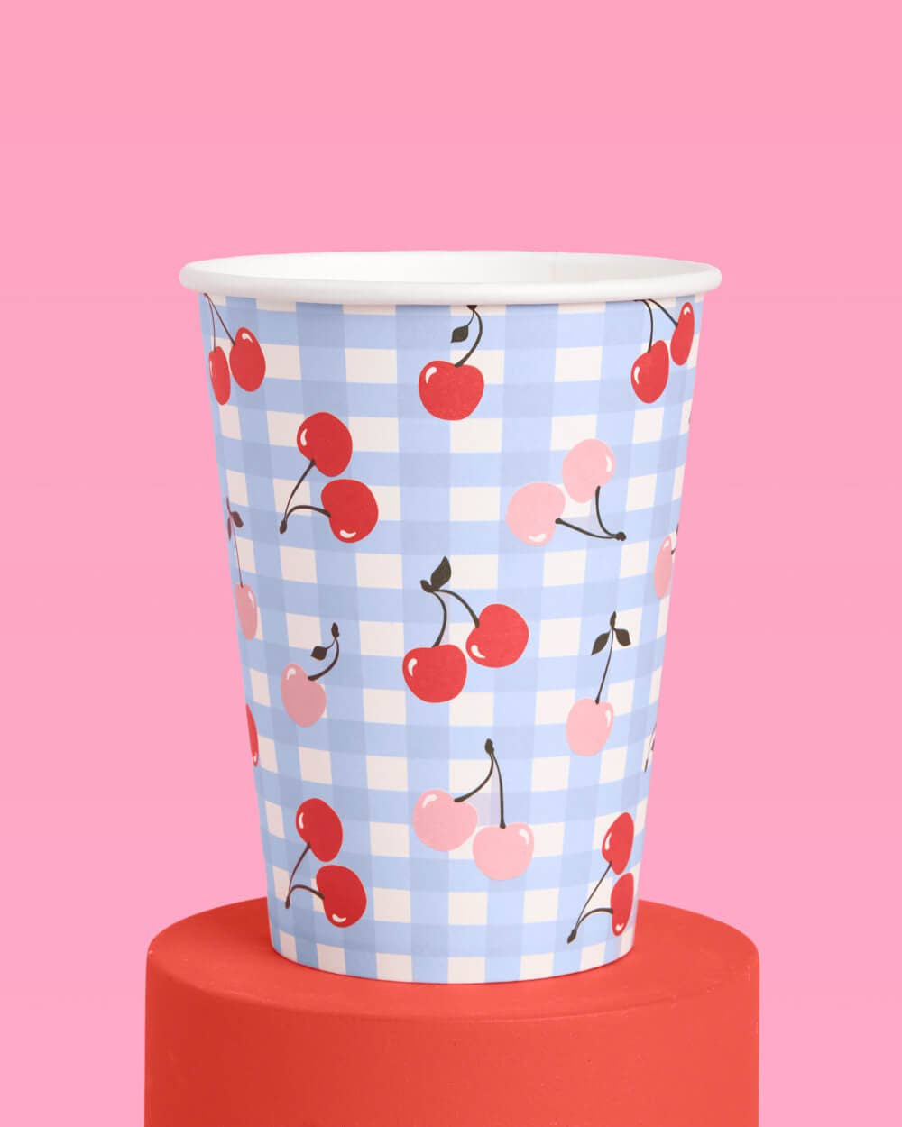 Cherry Gingham Paper Cups - 12 oz, 24 count