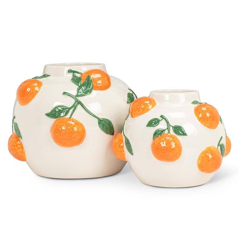 Small Round Vase with Oranges-5"H