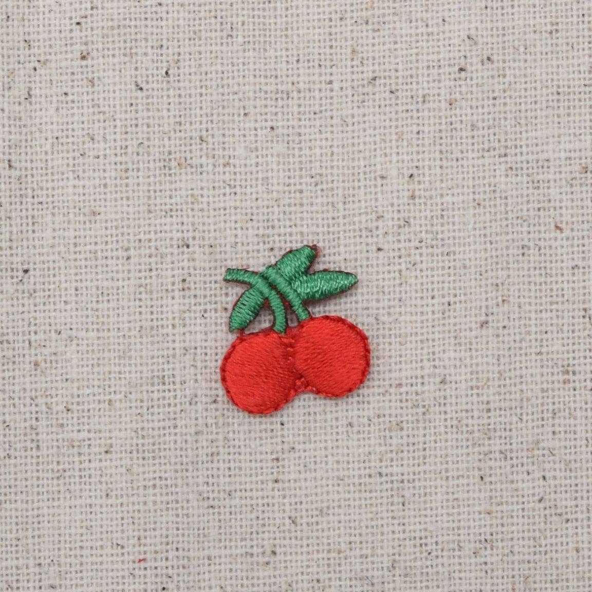 Cherries - Two Red Cherry on Stem, Embroidered Iron on Patch