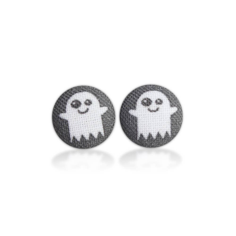 Ghost Fabric Button Earrings: 0.5 inch wide
