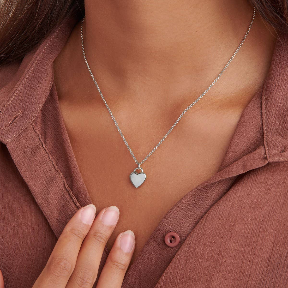 Freya Puffed Heart Silver Necklace