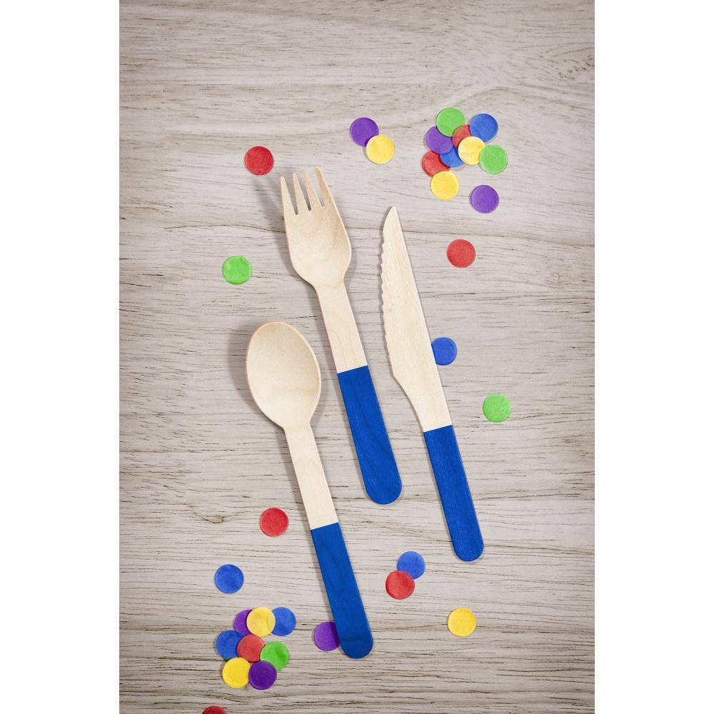 Bulk 24pc Cobalt Wooden Cutlery, Assorted (12 Pkgs per Case)