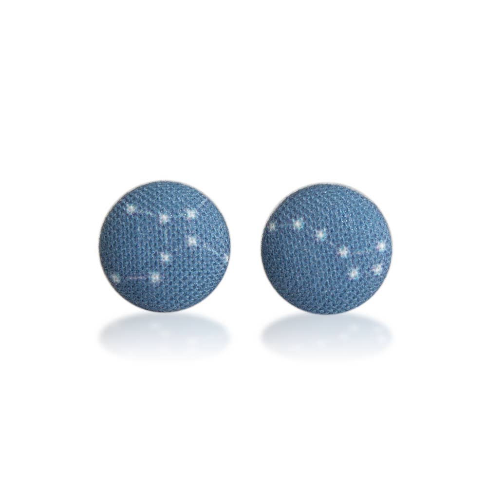 Constellations Fabric Button Earrings: 0.5 inch wide