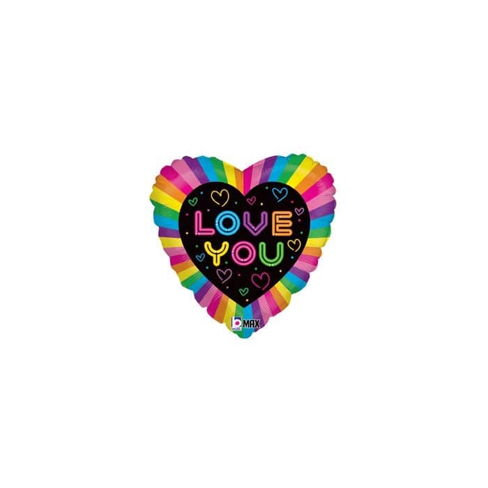 18" Neon Love You Heart Balloon