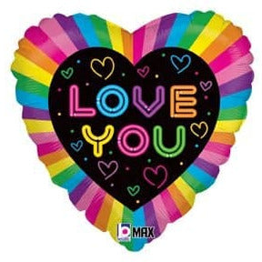 18" Neon Love You Heart Balloon