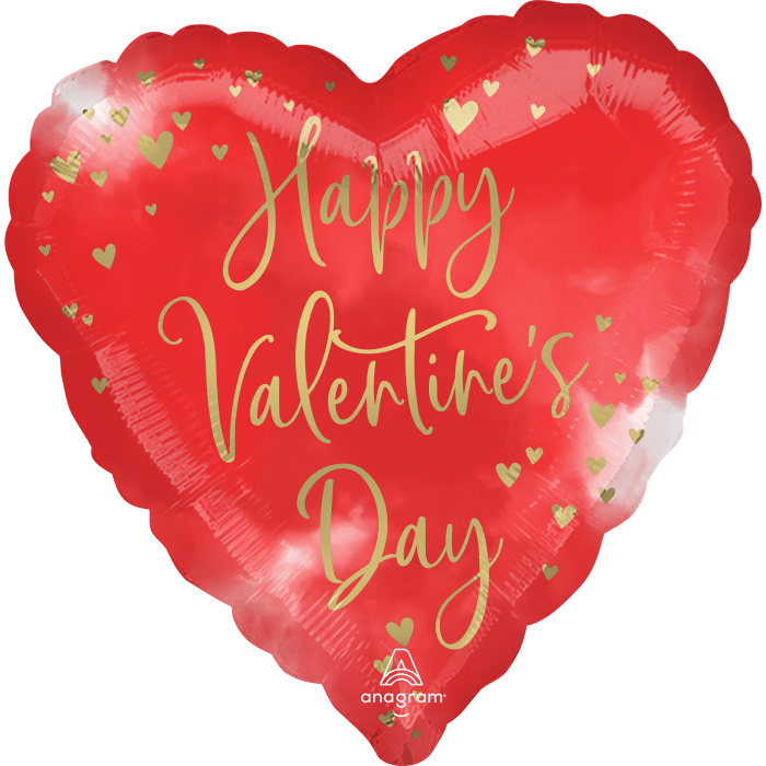18" Valentine Hearts & Script Gold Balloon