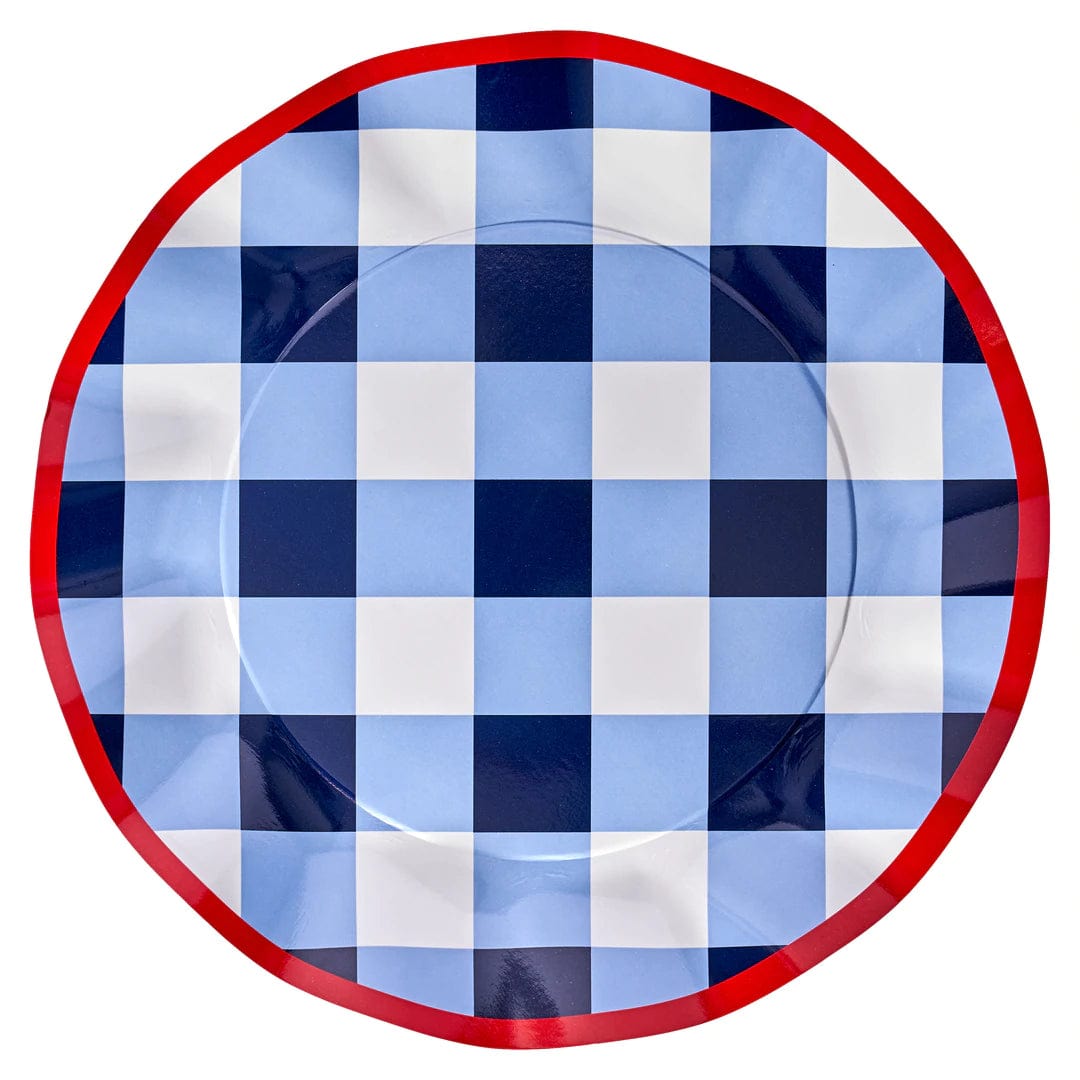 Patriotic Gingham Wavy Paper Dinner Plate/ 8CT