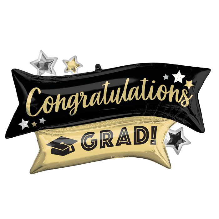 38" Congrats Grad Black & Gold Banner Balloon