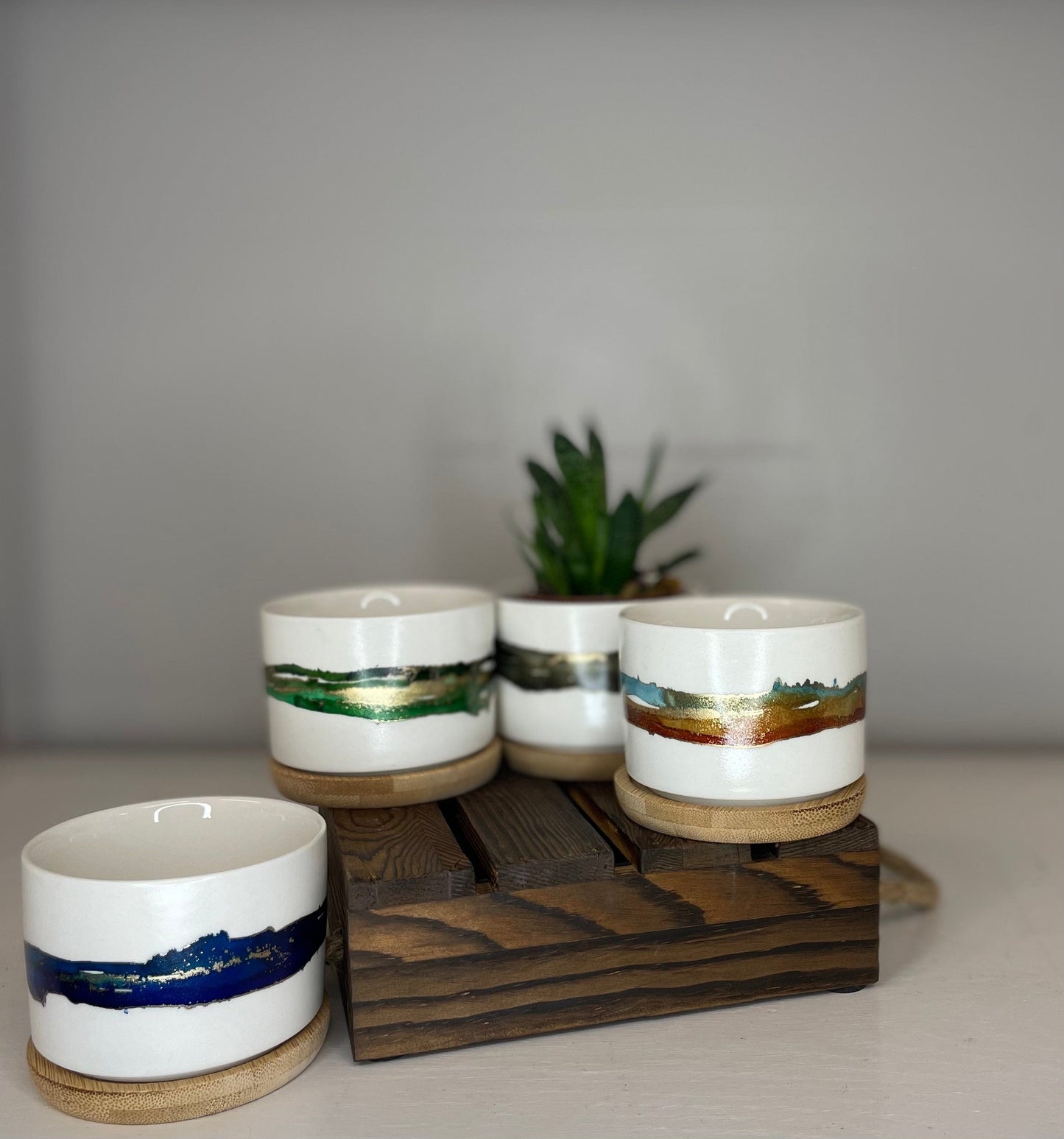 Small Planter Hand Painted with Alcohol Ink