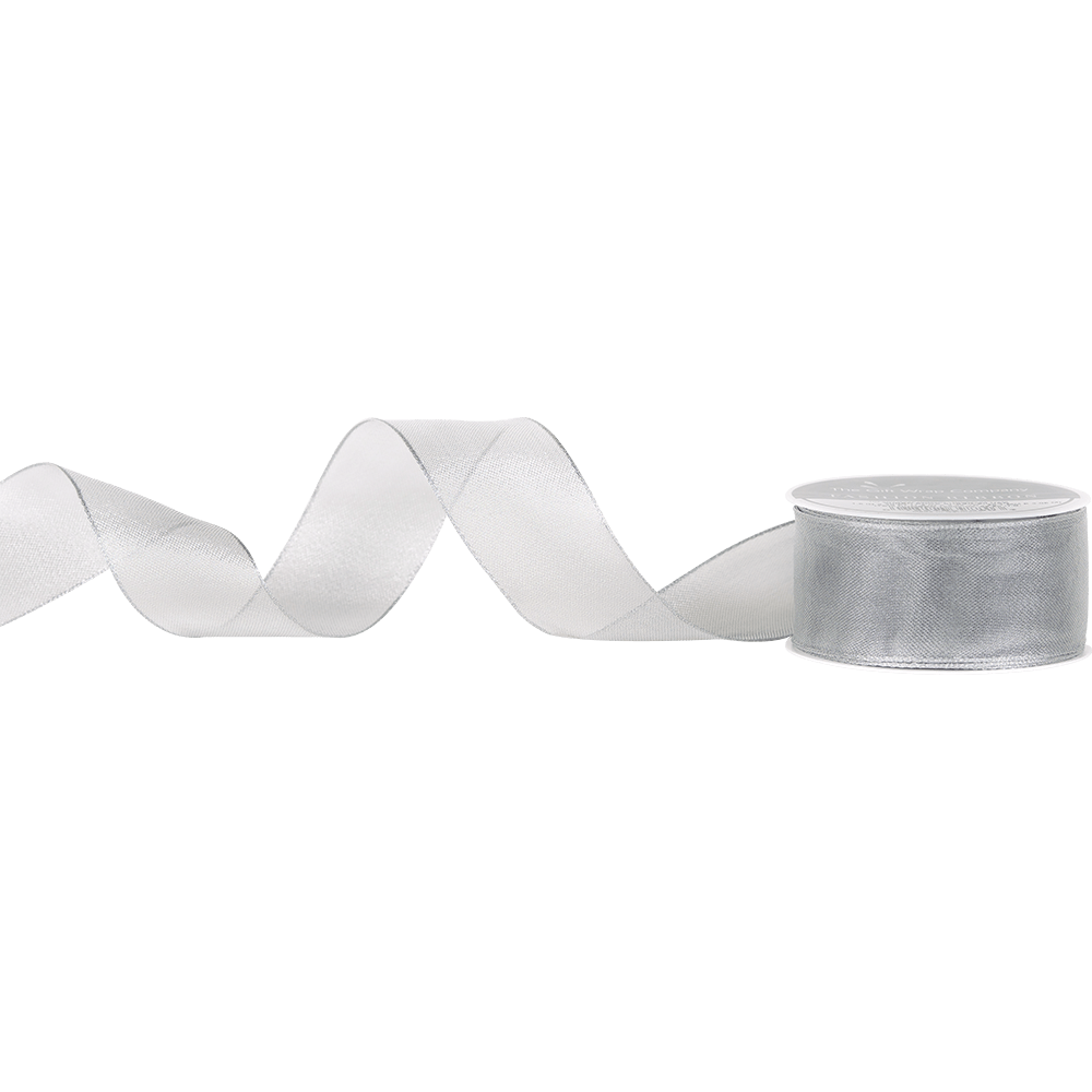 unravelling silver metallic wired ribbon on spool