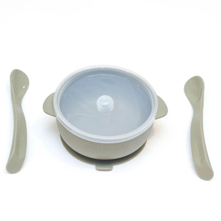 Silicone Suction Bowl + Utensil Set - Moss Color