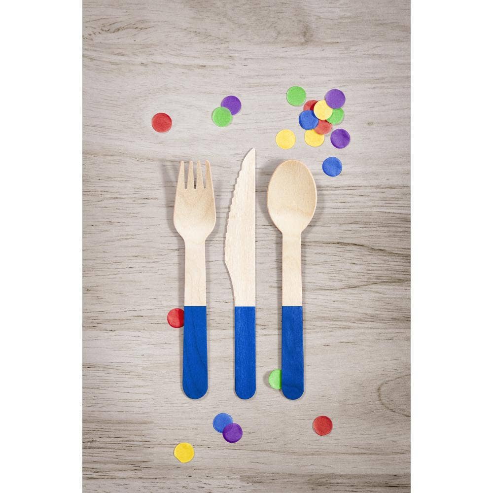 Bulk 24pc Cobalt Wooden Cutlery, Assorted (12 Pkgs per Case)