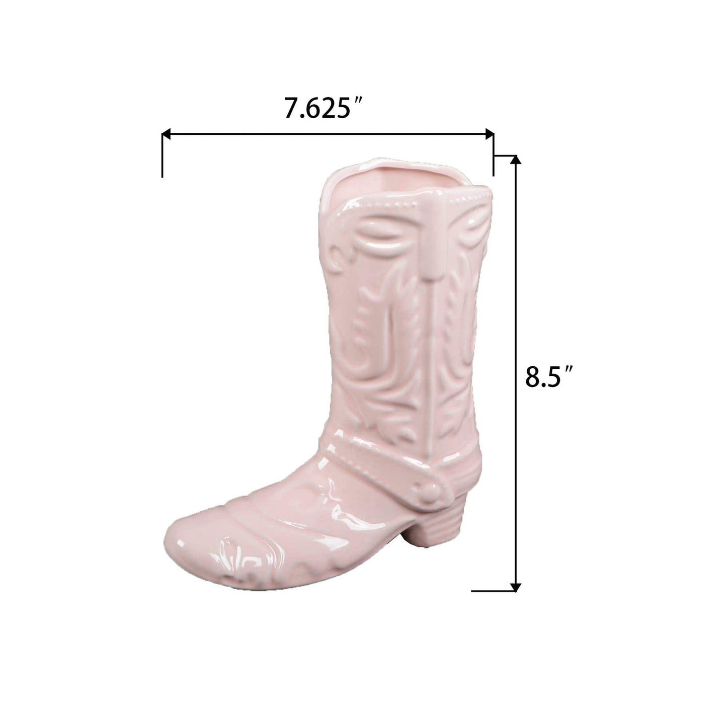 8.5 H Pink Ceramic Cow Girl Boot Vase