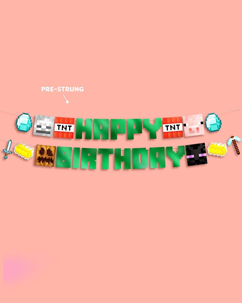 Pixel Minecraft Birthday 6" Banner - green, kids party